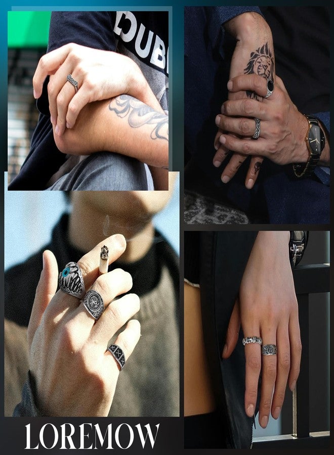 LOREMOW 30Pcs Punk Ring for Men Women Cool Vintage Ring Silver Gothic Hippie Knuckle Ring Pack Adjustable Stackable Chunky Snake Skull Eye Ring, Metal, No Gemstone - Image 5