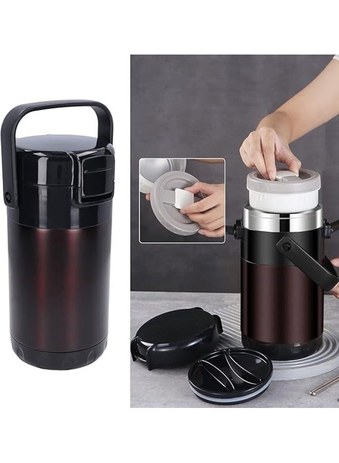 2.6L Portable Thermal Food Container Stainless Steel Vacuum Lunch Box Food Grade Detachable Bowl With Belt For Picnic Work Prestige Brown  - Image 2