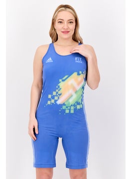 Adidas Women Non Padded Brand Logo Swimsuit Swimwear, Slate Blue  - Image 1