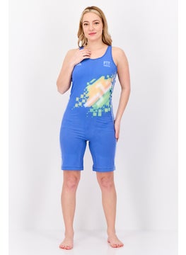 Adidas Women Non Padded Brand Logo Swimsuit Swimwear, Slate Blue  - Image 4