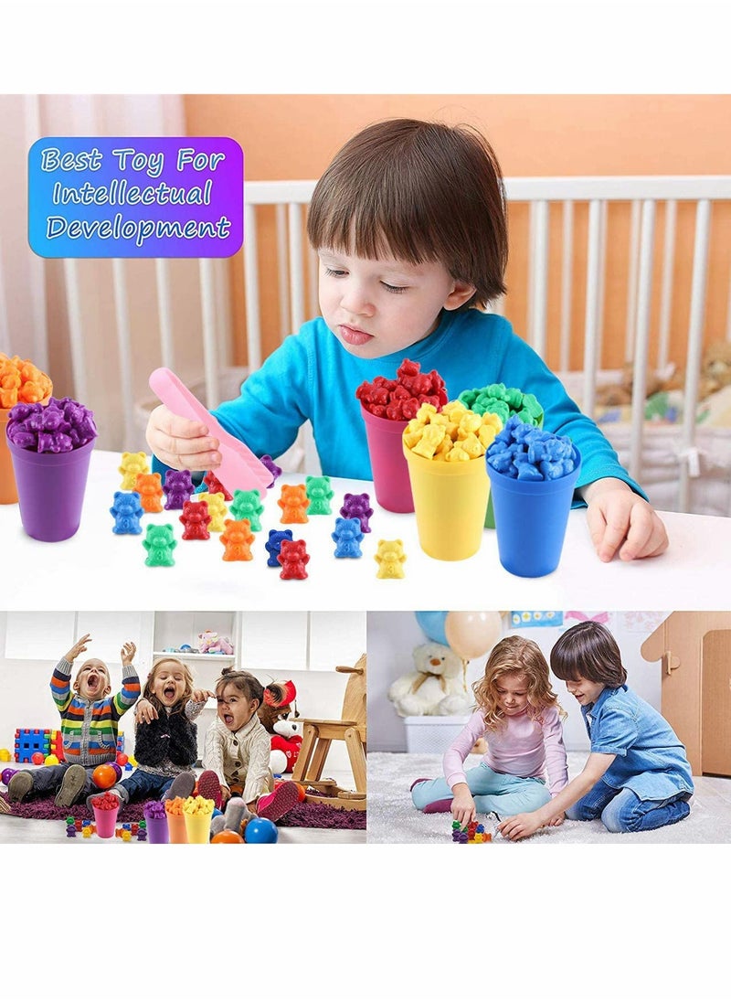 SYOSI - 71pcs Rainbow Counting Bears Set with Storage Bag, Matching Sorting Cups, Bear Counters and Dice Math Toddler Games - Image 1