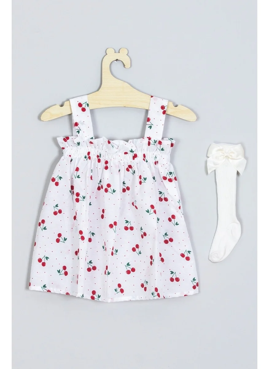 ادا بيبيك تشوكوك Ada Baby Kids Strappy Cherry Dress Knee-Low Bow Socks Set 007