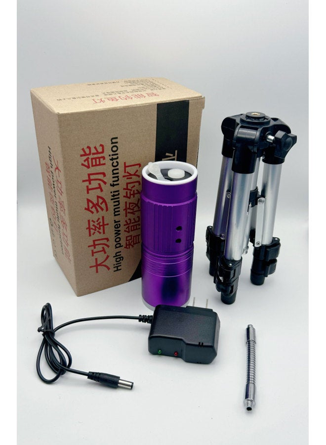 High-power Fishing Lights Blue And White Strong Light Super Bright Night Fishing Lights Available Bracket Fishing Special Purple Light Focusing-Color:Four Light Source Standard 52CM Hose Tripod Bracket: Strong Light Endurance For More Than 8 Hours  - Image 1