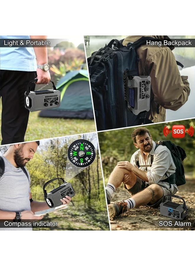 Orange Solar Emergency Weather Radio 10000mAh Hand Crank AM FM NOAA Flashlight Reading Lamp Compass Phone Charger - Image 4