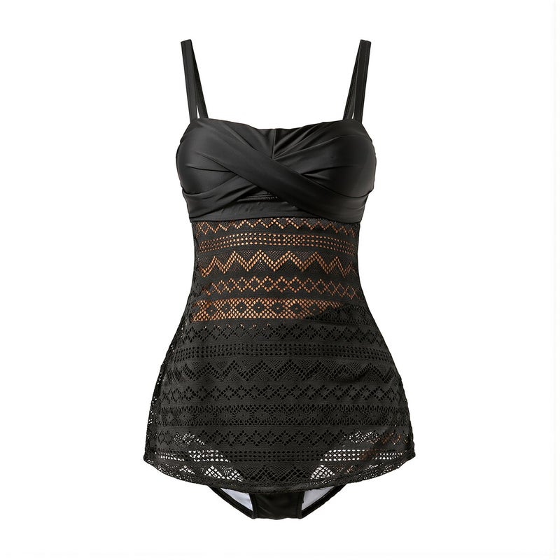 Womens Push Up Tankini Swimdress No Slip Tummy Control Lace 3 Color M - Image 1