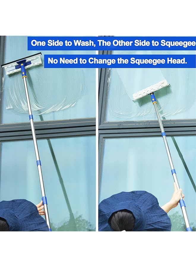 erorex Double Sided Window Cleaner Window Squeegee And Microfiber Scrubber With 53 Inch Stainless Steel Pole Long Handle Window Washing Equipment For Indoor Outside High Window Cleaning Two Pads - Image 5