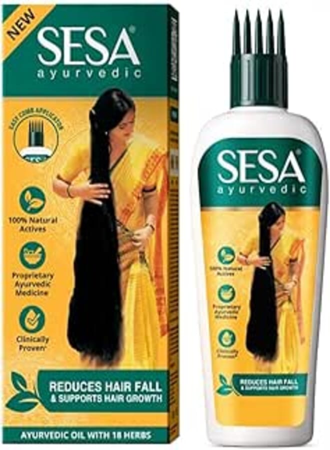SESA Ayurvedic Hair Oil With Bhringraj & 17 Rare Herbs, Coconut and 4 Nourishing Oils for Hair Growth and Fall Control - Easy Applicator for Women and Men (200 ml)