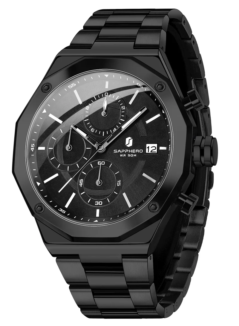 SAPPHERO Men's Wrist Watches Octagonal Stainless Steel Quartz Watch for Men 50M Waterproof Analog Movement with Date Elegant Mens Gift SO2203