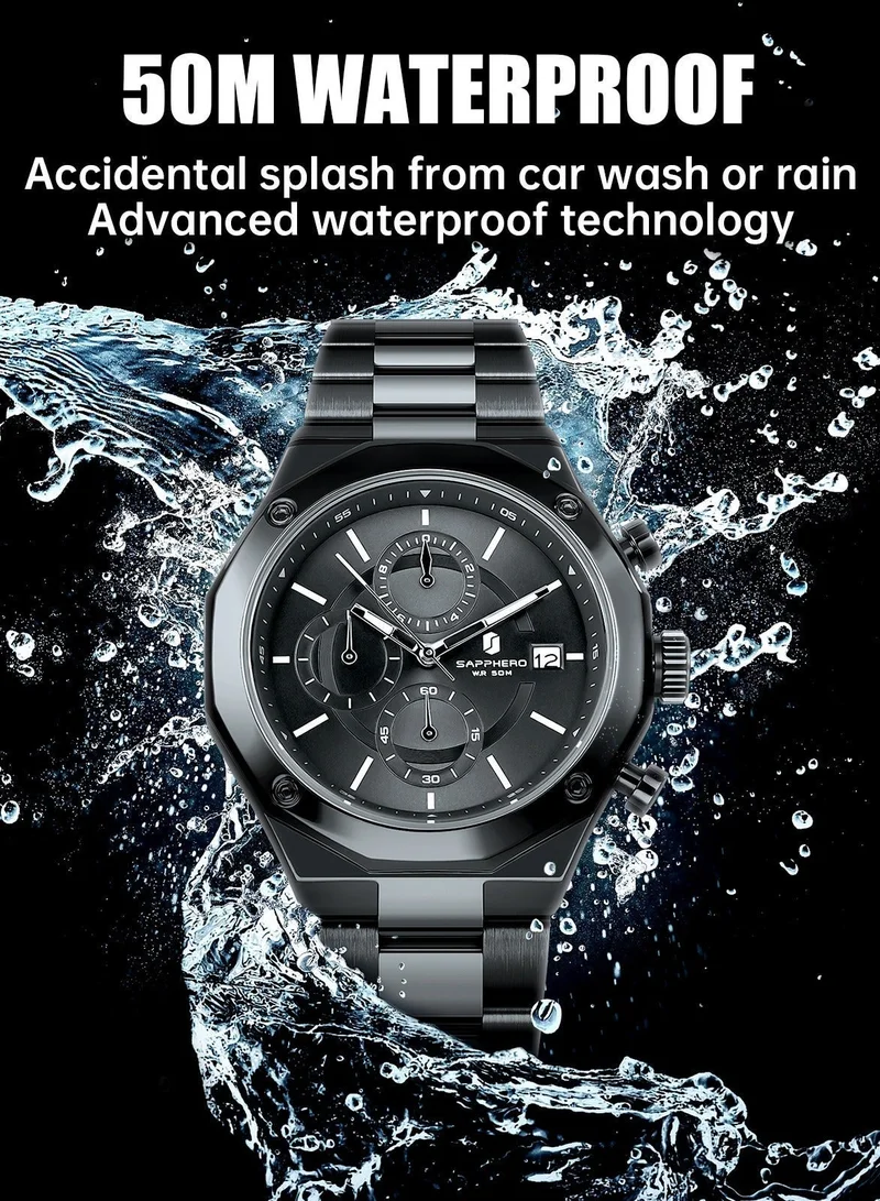 Sapphero 144 g SAPPHERO Men's Wrist Watches Octagonal Stainless Steel Quartz Watch for Men 50M Waterproof Analog Movement with Date Elegant Mens Gift SO2203 for Men | Best Price UAE