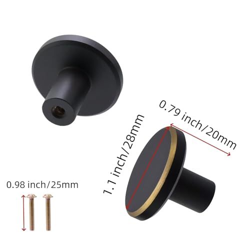 Mcredy Cabinet Handles Black Round Drawer Knobs Pulls 1.1 Inch Simple Dresser Door Knobs with Screws for Kitchen Bathrooms Drawer, 2 Packs - Image 2