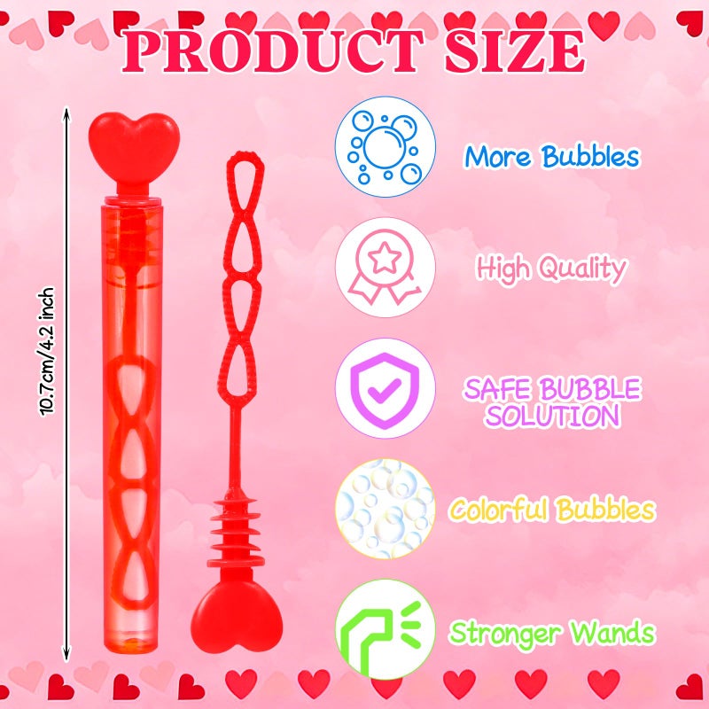 DERAYEE 40PCS Valentines Day Bubble Wands for Kids, Mini Bubbles Party Favor Red Pink Heart Bubble Sticks Toys for Boys Girls Valentines Goodie Bag Fillers, Birthday Gift, Classroom Prizes (8 Styles) - Image 2