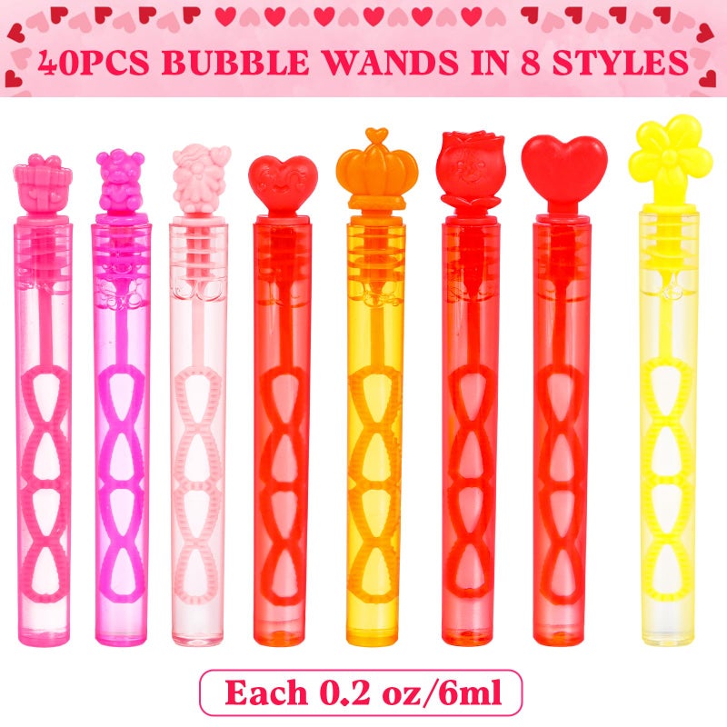 DERAYEE 40PCS Valentines Day Bubble Wands for Kids, Mini Bubbles Party Favor Red Pink Heart Bubble Sticks Toys for Boys Girls Valentines Goodie Bag Fillers, Birthday Gift, Classroom Prizes (8 Styles) - Image 3