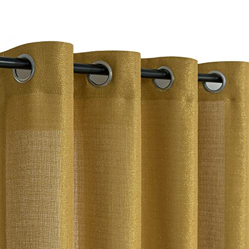 DANCURTON Gold Curtains 63 Inch Length for Teen Boys Room Decor 2 Panels Grommet Window Drapes Semi Privacy Metallic Sparkle Shiny Glitter Gourmet Brown Golden Sheer Curtain for Bedroom Decoration Shimmer Glam - Image 2