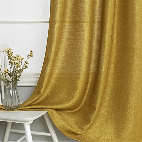 DANCURTON Gold Curtains 63 Inch Length for Teen Boys Room Decor 2 Panels Grommet Window Drapes Semi Privacy Metallic Sparkle Shiny Glitter Gourmet Brown Golden Sheer Curtain for Bedroom Decoration Shimmer Glam - Image 5