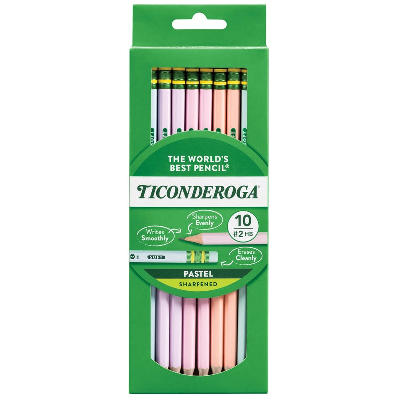 TiconderogaÂ® Pastel Pencils, 2 Soft, Assorted Colors, Pack Of 10 Pencils - Image 1