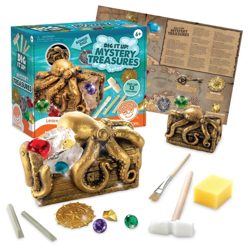 MindWare Dig It Up Discoveries Pirate Mystery Treasure Chest Giant Discovery Project for Kids Dig Up 13 Treasures Includes a Bonus Dig 2 Chisels and 1 Poster Filled with Pirate Facts and Lore - Image 3