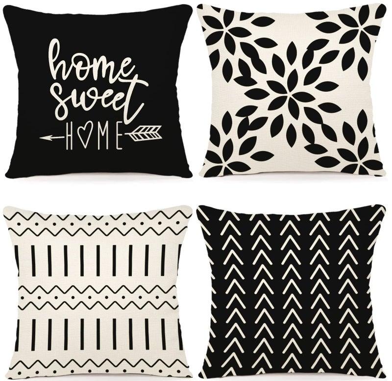 YCOLL Pillow Covers 16x16 Set of 4 Modern Sofa Throw Pillow Cover Decorative Outdoor Linen Fabric Pillow Case for Couch Bed Car Black