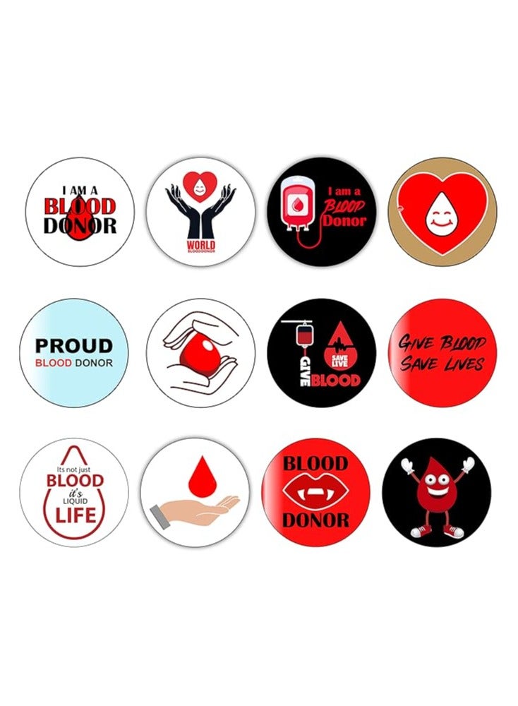 دبابيس شارات الأزرار الجديدة للتوعية بالتبرع بالدم | 12 تصميم مختلف |- 24 قطعة - Image 1