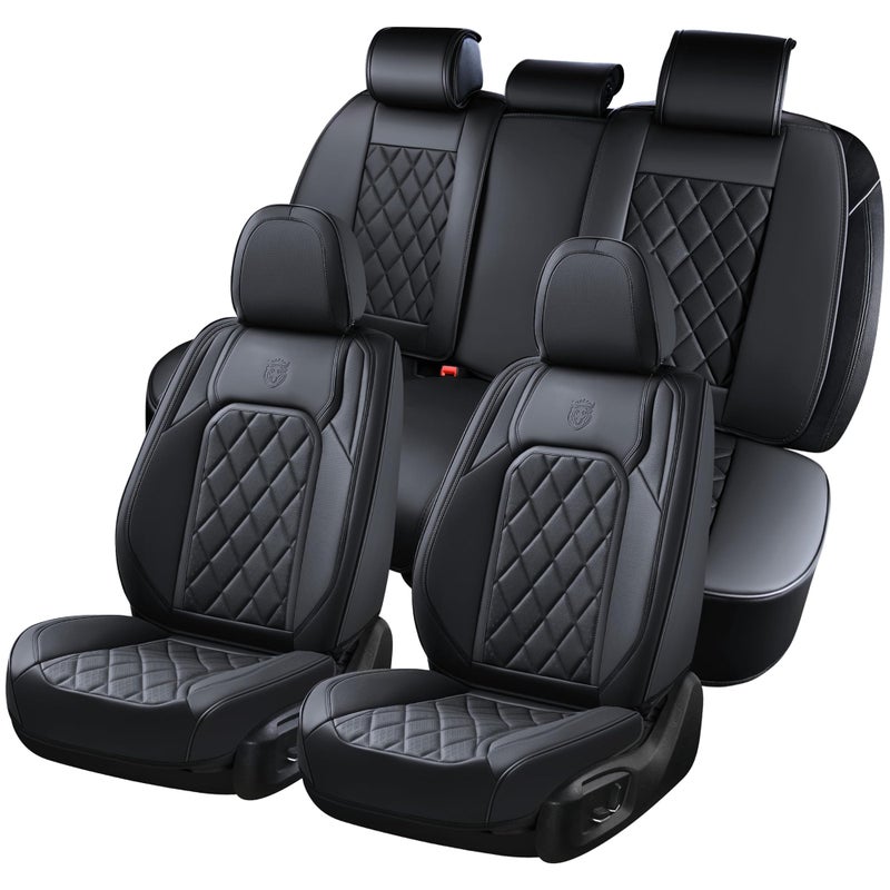 Coverado Car Seat Covers Full Set Front and Back Seat Covers for Cars Luxury Faux Leather Waterproof Seat Covers Black Car Seat Covers Car Seat Protector Accessories Universal Fit Most Vehicles