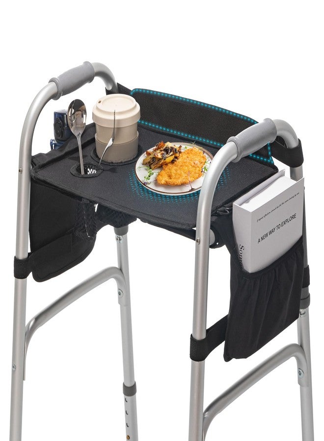 JFMkaer Tray for Walkers for Seniors with Cup Holder - Walker Accessories【w/Pockets, Cup Holder & Non Slip Mat for Food】Mobility Trays Fits Most Standard Folding Walkers, Easy & Removable Assembly - Image 1