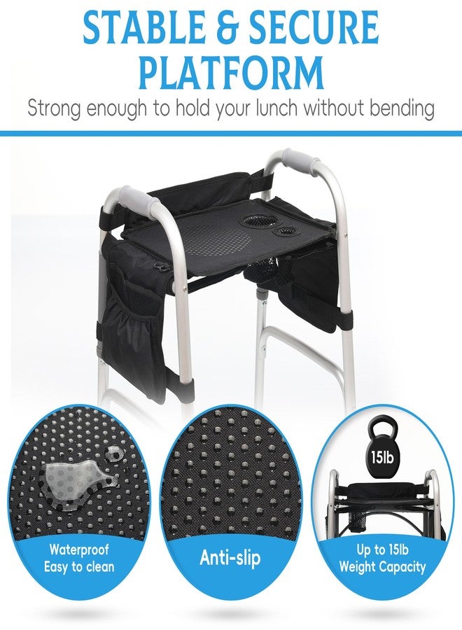 JFMkaer Tray for Walkers for Seniors with Cup Holder - Walker Accessories【w/Pockets, Cup Holder & Non Slip Mat for Food】Mobility Trays Fits Most Standard Folding Walkers, Easy & Removable Assembly - Image 4