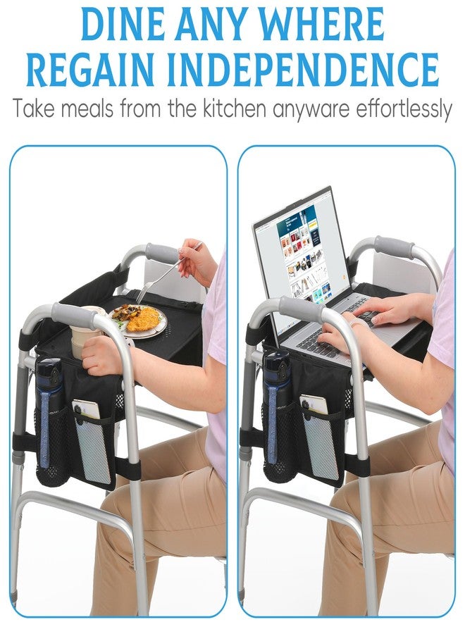 JFMkaer Tray for Walkers for Seniors with Cup Holder - Walker Accessories【w/Pockets, Cup Holder & Non Slip Mat for Food】Mobility Trays Fits Most Standard Folding Walkers, Easy & Removable Assembly - Image 5