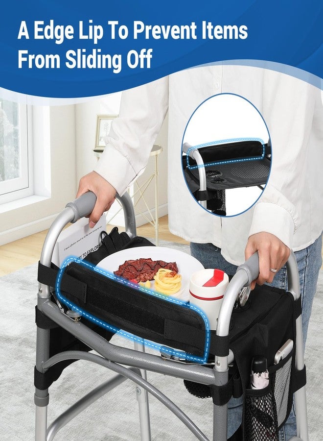 JFMkaer Tray for Walkers for Seniors with Cup Holder - Walker Accessories【w/Pockets, Cup Holder & Non Slip Mat for Food】Mobility Trays Fits Most Standard Folding Walkers, Easy & Removable Assembly - Image 3