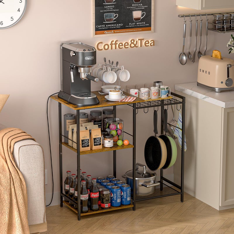 3IngSeagulls Kitchen Stand with Pots Rack, Utility Microwave Oven Stand with Storage, 5 Tiers Coffee Bar Table, Small Kitchen Bakers Rack with 6 S Hooks, Kitchen Storage Shelf Rack for Spices, Pots, Rustic Brown - Image 2