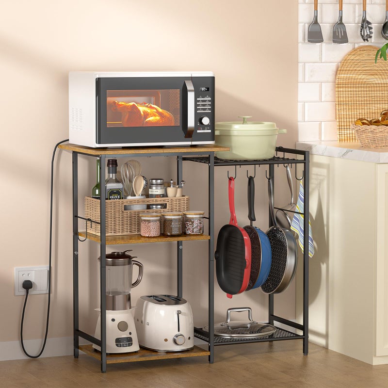 3IngSeagulls Kitchen Stand with Pots Rack, Utility Microwave Oven Stand with Storage, 5 Tiers Coffee Bar Table, Small Kitchen Bakers Rack with 6 S Hooks, Kitchen Storage Shelf Rack for Spices, Pots, Rustic Brown - Image 3