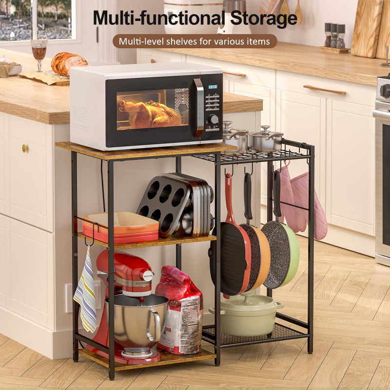3IngSeagulls Kitchen Stand with Pots Rack, Utility Microwave Oven Stand with Storage, 5 Tiers Coffee Bar Table, Small Kitchen Bakers Rack with 6 S Hooks, Kitchen Storage Shelf Rack for Spices, Pots, Rustic Brown - Image 5