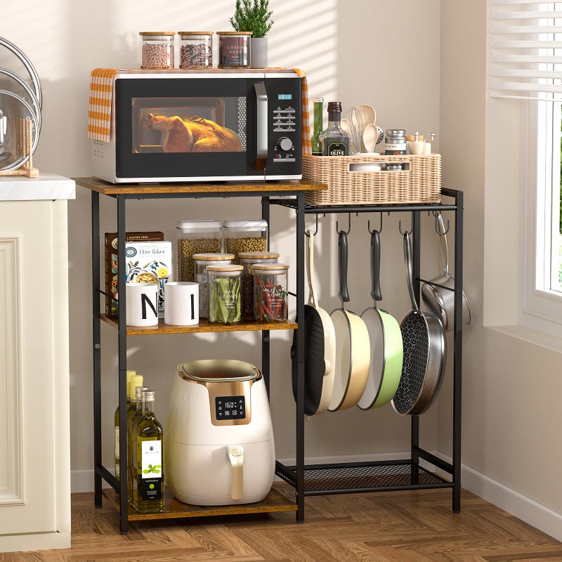 3IngSeagulls Kitchen Stand with Pots Rack, Utility Microwave Oven Stand with Storage, 5 Tiers Coffee Bar Table, Small Kitchen Bakers Rack with 6 S Hooks, Kitchen Storage Shelf Rack for Spices, Pots, Rustic Brown - Image 1