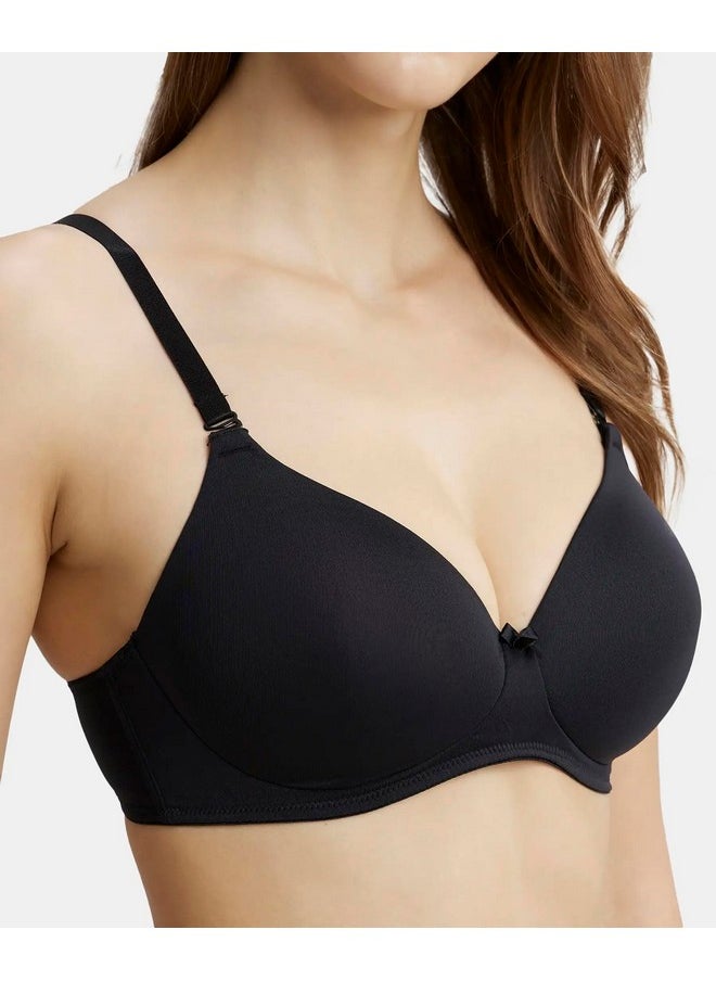 JOCKEY - Jockey 1819 Women's Wirefree Padded Microfiber Nylon Elastane Stretch Full Coverage Multiway Styling T-Shirt Bra with Magic Under Cup_Black_34B - Image 1