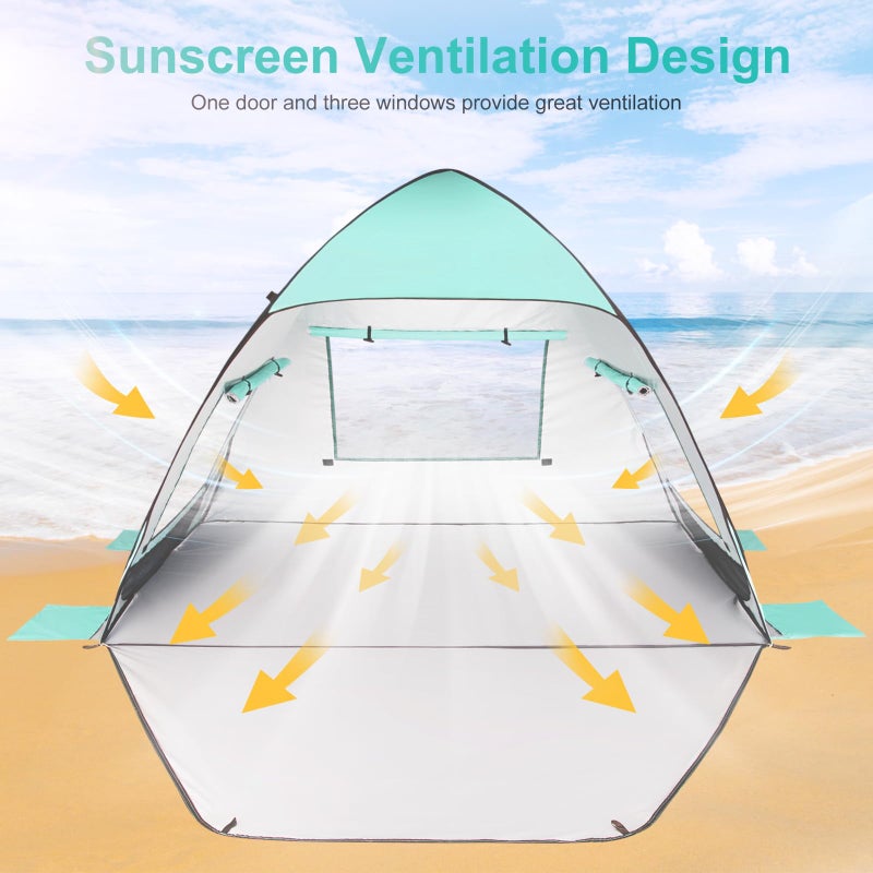 TOBTOS UPF 50+ Pop Up Beach Tent, Beach Umbrella, Automatic Sun Shelter 2-3 People UV Protection Portable Sunshade, Easy Set Up Baby Canopy Cabana, Lightweight with Carry Bag (Mint Green) - Image 4