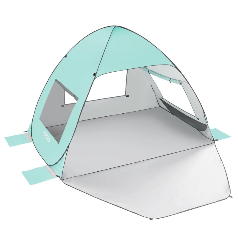 TOBTOS UPF 50+ Pop Up Beach Tent, Beach Umbrella, Automatic Sun Shelter 2-3 People UV Protection Portable Sunshade, Easy Set Up Baby Canopy Cabana, Lightweight with Carry Bag (Mint Green) - Image 1