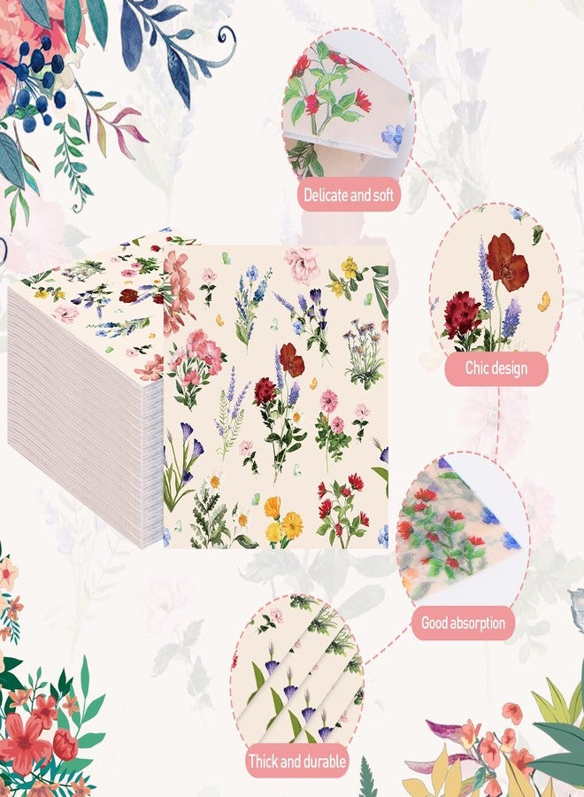 Ohkishly 100 Pcs Floral Paper Napkins, Vintage Wildflower Napkins Bridal Shower Napkins for Birthday Wedding Baby Shower Bridal Shower Supplies - Image 2