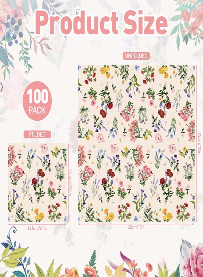 Ohkishly 100 Pcs Floral Paper Napkins, Vintage Wildflower Napkins Bridal Shower Napkins for Birthday Wedding Baby Shower Bridal Shower Supplies - Image 3