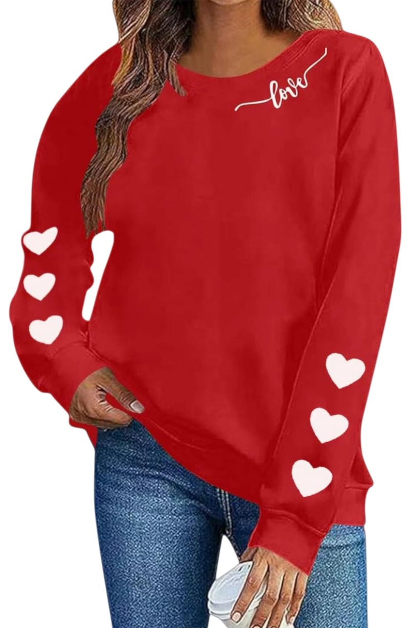 Huovud Valentines Sweatshirt Women Funny Love Heart Graphic Valentines Shirt Casual Valentines Long Sleeve Pullover Top (Red-4, L) - Image 1