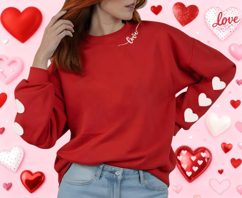 Huovud Valentines Sweatshirt Women Funny Love Heart Graphic Valentines Shirt Casual Valentines Long Sleeve Pullover Top (Red-4, L) - Image 4