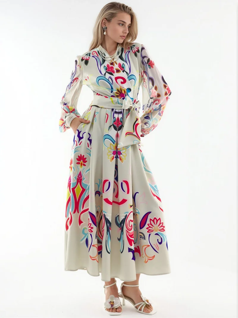 جينيفر Floral Print Maxi A-Line Dress