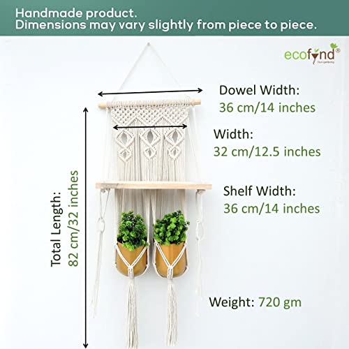 ecofynd 16 inches Cotton Wall Hanging Wooden Shelf, Bohemian Boho Nordic Style for Home Decor, Floating Rack for Bedroom Living Room (SH021) - Image 3