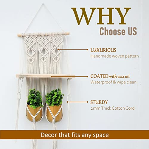 ecofynd 16 inches Cotton Wall Hanging Wooden Shelf, Bohemian Boho Nordic Style for Home Decor, Floating Rack for Bedroom Living Room (SH021) - Image 5