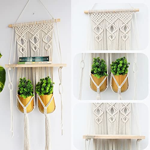 ecofynd 16 inches Cotton Wall Hanging Wooden Shelf, Bohemian Boho Nordic Style for Home Decor, Floating Rack for Bedroom Living Room (SH021) - Image 4