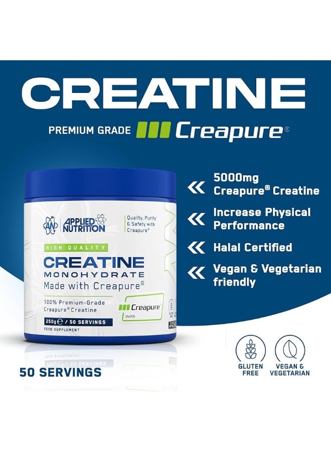 Applied Nutrition Creatine Monohydrate – Made with Creapure® – Best Premium-Grade Creatine – Best Performance & Strength Support – Increased Energy & Endurance – 250g – 50 Servings, Unflavored - Image 2