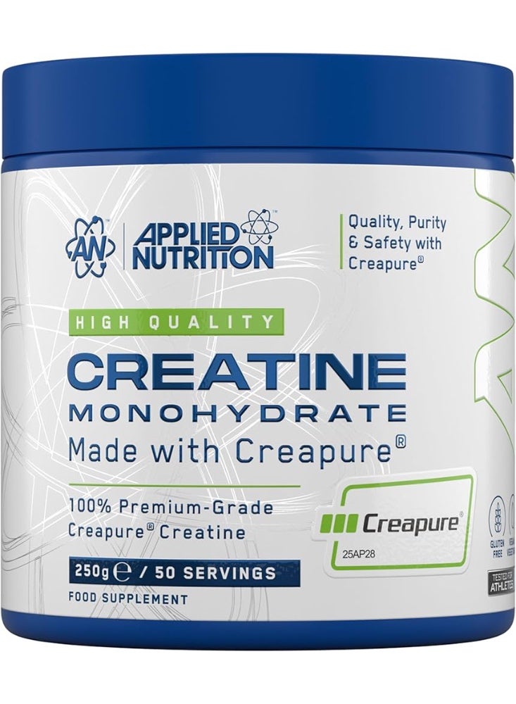 Applied Nutrition Creatine Monohydrate – Made with Creapure® – Best Premium-Grade Creatine – Best Performance & Strength Support – Increased Energy & Endurance – 250g – 50 Servings, Unflavored - Image 1