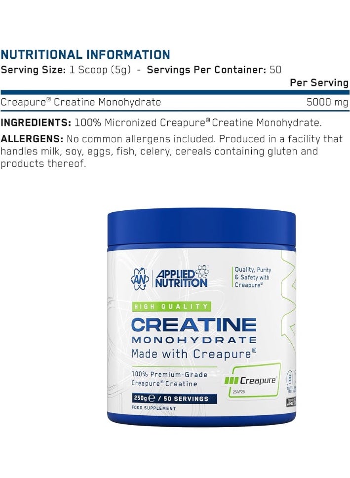 Applied Nutrition Creatine Monohydrate – Made with Creapure® – Best Premium-Grade Creatine – Best Performance & Strength Support – Increased Energy & Endurance – 250g – 50 Servings, Unflavored - Image 5