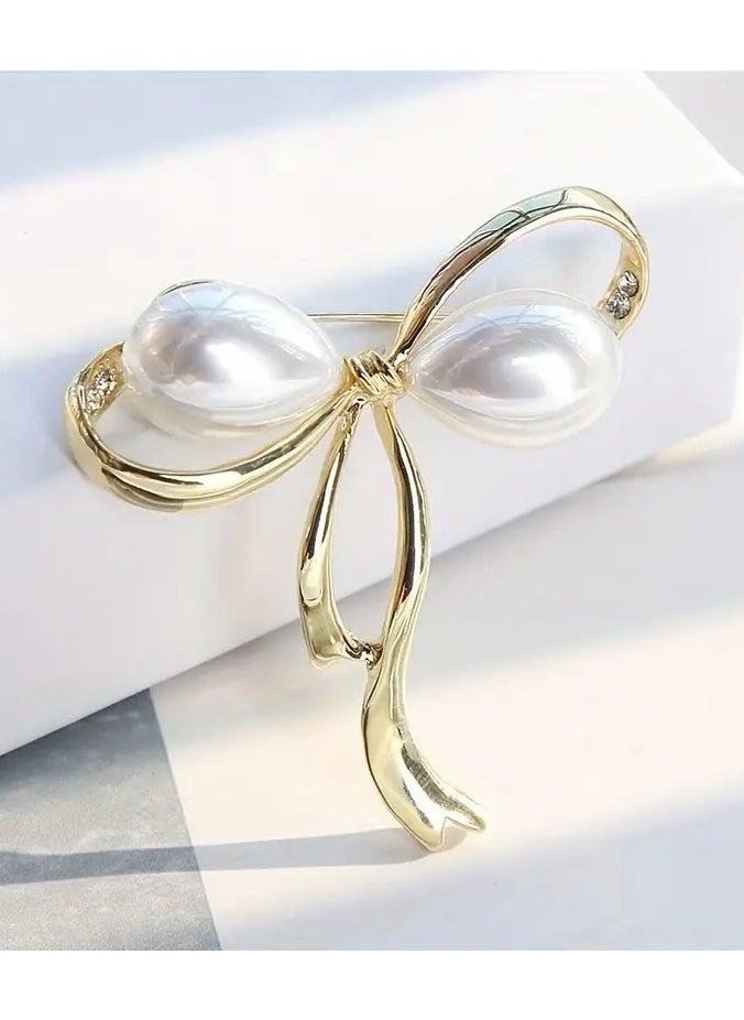 Goolsky Pearl Bow Brooch Pin, Practical Accessory For Scarves, Sweaters, Suit Jackets, Pin Brooch To Prevent Exposure, Fashionable, Elegant And Practical Accessory, Faux Pearl Pin  - Image 1