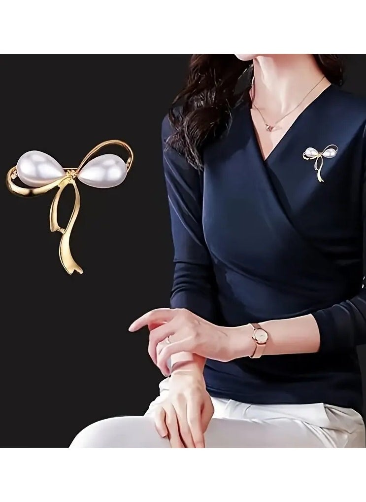 Goolsky Pearl Bow Brooch Pin, Practical Accessory For Scarves, Sweaters, Suit Jackets, Pin Brooch To Prevent Exposure, Fashionable, Elegant And Practical Accessory, Faux Pearl Pin  - Image 2