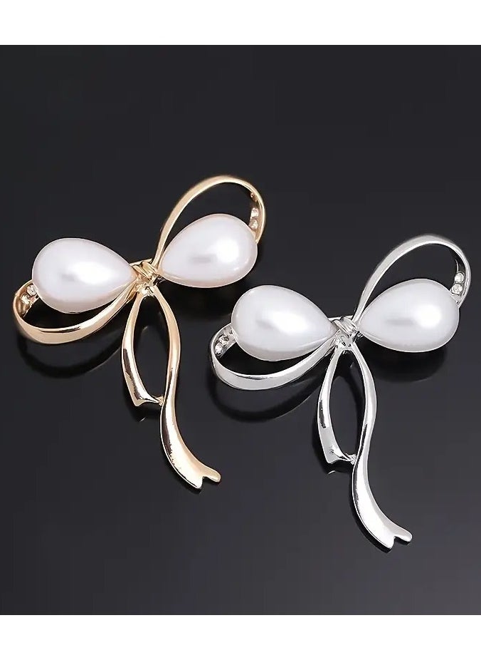 Goolsky Pearl Bow Brooch Pin, Practical Accessory For Scarves, Sweaters, Suit Jackets, Pin Brooch To Prevent Exposure, Fashionable, Elegant And Practical Accessory, Faux Pearl Pin  - Image 5