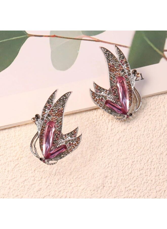 دبوس فراشة مرصع بأحجار الراين الكريستالية العتيقة للنساء والفتيات للحفلات دبوس أنيق من المينا على شكل حشرة (أرجواني) - Image 3