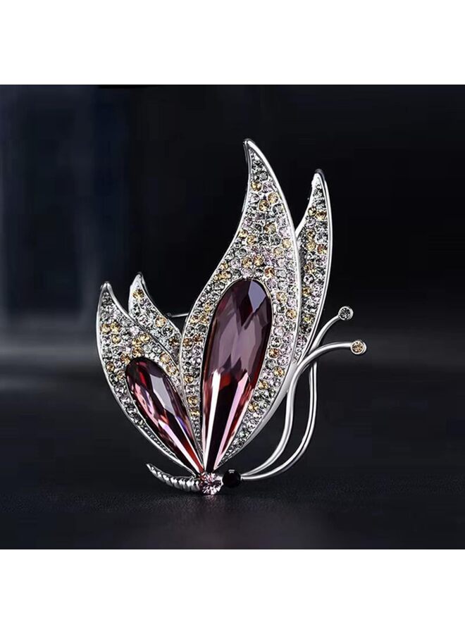 دبوس فراشة مرصع بأحجار الراين الكريستالية العتيقة للنساء والفتيات للحفلات دبوس أنيق من المينا على شكل حشرة (أرجواني) - Image 2